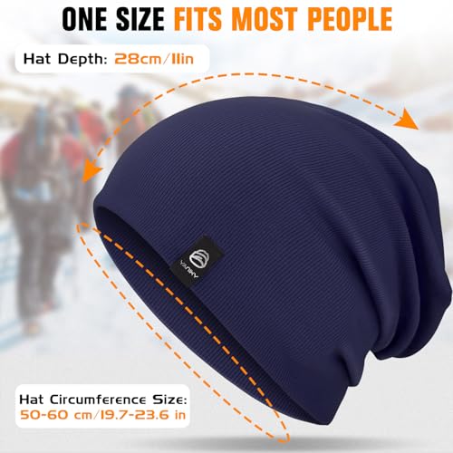 YANIKY Slouchy Beanie for Women, Mens Soft Cotton Beanie Hat, Double Layer Windproof Skull Cap for All Seasons - color: Navy Blue