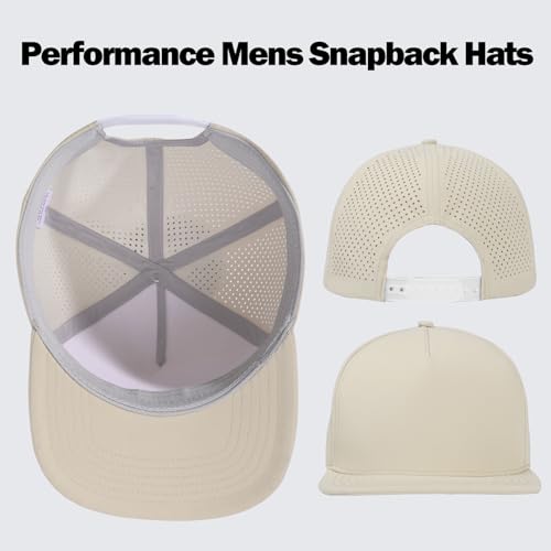 M/L/XL/XXL Waterproof Flat Brim Big Head Hats for Men Oversize Performance 5 Panel Trucker Hat Mens Snapback Baseball Cap - color: Creamy-white, size: X-Large-XX-Large