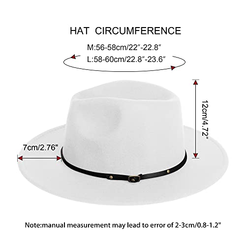 Wide Brim Fedora Hats for Women Mens Felt Fedora Hats With Belt Buckle - color: 3-pure White, size: Medium