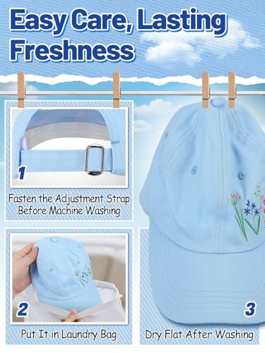 Biggun Trendy Embroidered Baseball Cap for Girls Women Men, Soft Breathable - style: Floral(blue)
