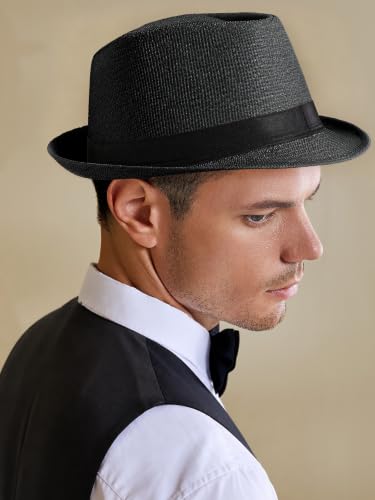 BABEYOND Men's 1920s Short Brim Trilby Fedora Hat - color: U-black