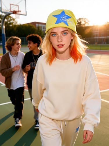 Y2K Slouch Hat Star Beanie Hat Grunge Accessories Winter Warm Cap Retro Design Knit Beanie for Women Men - color: Yellow