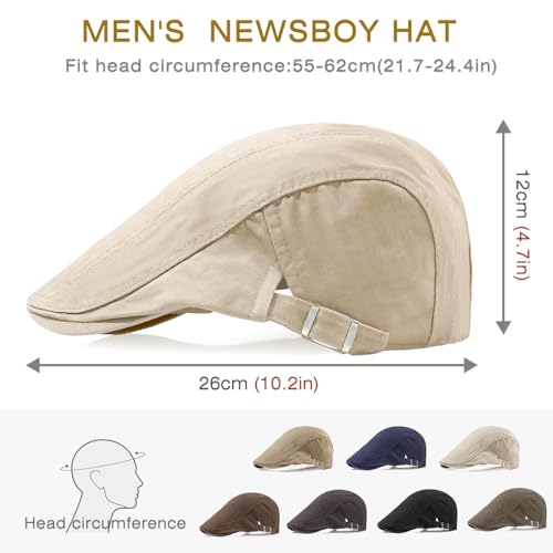 Newsboy Hats for Men Flat Cap Cotton Adjustable Breathable Irish Cabbie Ivy Driving Hunting Hat - color: Beige