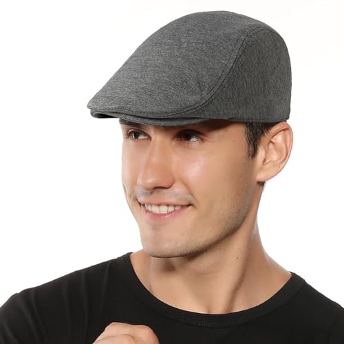 XYIYI Men Newsboy Cap Cotton Beret Hat Flat Ivy Gatsby Driving Cabbie Cap - color: Dark Grey