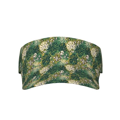 Adjustable Lightweight Open Top Sports Sun Visor Hat Cap for Golf Tennis - color: Green Tropical Leopard