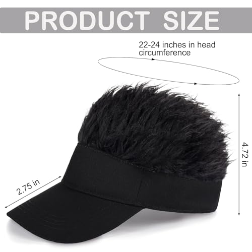 Adjustable Sun Visor Hat with Wig Spiked Hairs Fashion Baseball Golf Cap for Men & Women - color: Black+black Hair