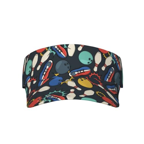 Sports Sun Visor Hats-Adjustable Visor Cap-for Women and Men-for Running, Tennis, Golf - color: Bowling Color Doodle Bowling Ball Pins Shoes
