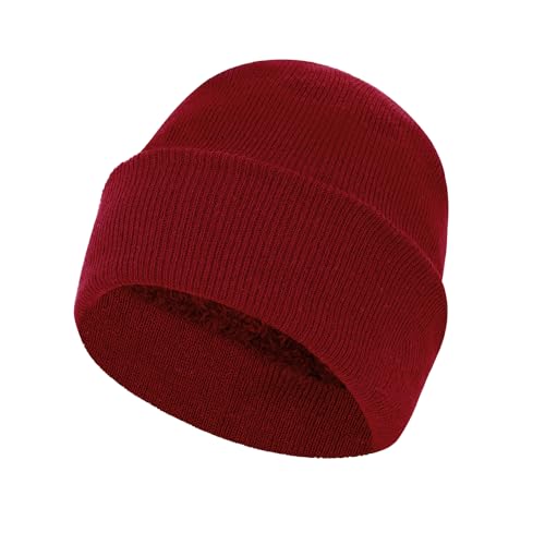 ZH 6 Pack Men's Winter Knit Beanies with Fleece Lining, Warm Stretchy Skull Caps for Cold Weather, Unisex Thermal Hats - color: Red