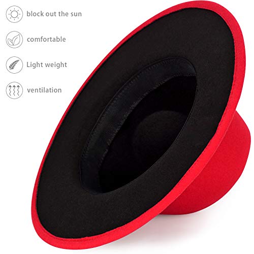 Trendy Fedora Hats for Men & Women Wide Brim Felt Hat Dress Panama Hat Two Tone Fedora - color: A Red-black, size: Medium