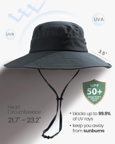 2-in-1 Womens Bucket Sun Hats, Sun Visor Hat, UPF 50+ Wide Brim, Ponytail-Friendly, Packable, Hiking Outdoor - color: Dark Grey