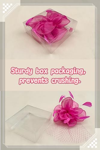 SAFERIN Women's Fascinators Feathers Tea Party Hat Veil Headband with Hair Clip for Cocktail Church - color: Ta2-fuchsia