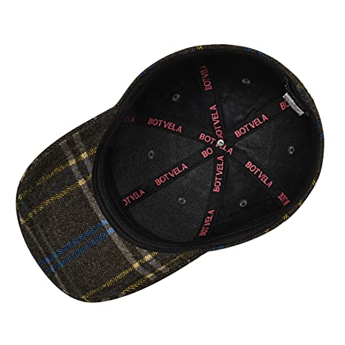 BOTVELA Men's Herringbone Tweed Baseball Cap Wool Blend Fitted Hat - color: Brown Plaid, size: 7 1/2