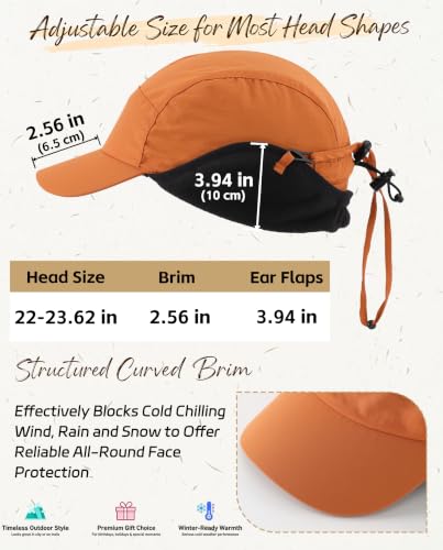 Home Prefer Waterproof Men's Winter Hats with Visor Warm Fleece Lined Baseball Cap Earflaps Trooper Trapper Hat for Men - color: Brown
