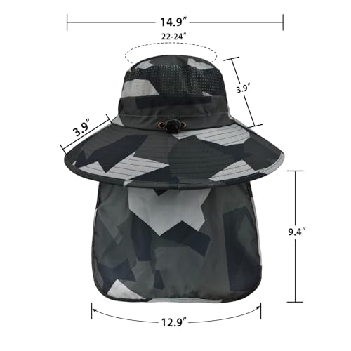 ZOORON Sun Hats for Men Women with Neck Flap Fishing UPF 50+ UV Protection - color: Camo Dark Grey