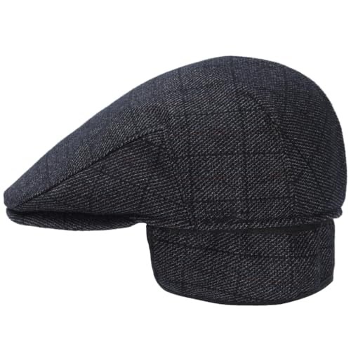 Men's Newsboy Hat with Earflaps Flat Ivy Caps Irish Cabbie Cap - color: Black Square