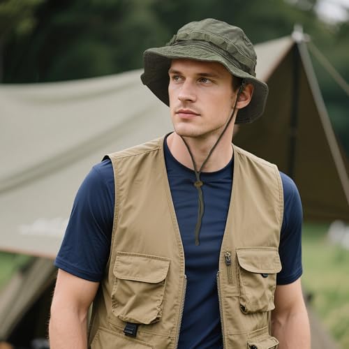 Clakllie Sun Hats for Women Men UV Protection Boonie Hats Summer Safari Jungle Hat Fishing Beach Hats UPF 50+ Camping Hats - color: Army Green-gd77