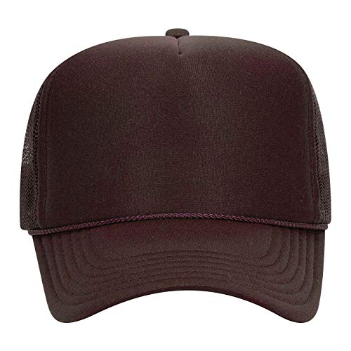OTTO Wholesale 12 x Polyester Foam Front 5 Panel High Crown Mesh Back Trucker Hat - (12 Pcs) - color: Brown