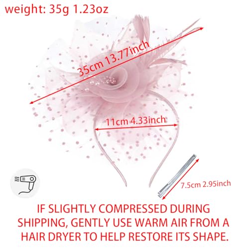 Fascinators Hats for Women – Tea Party & Kentucky Derby Hats with Headband & Clip, Elegant Church Wedding Headpiece - color: Pink