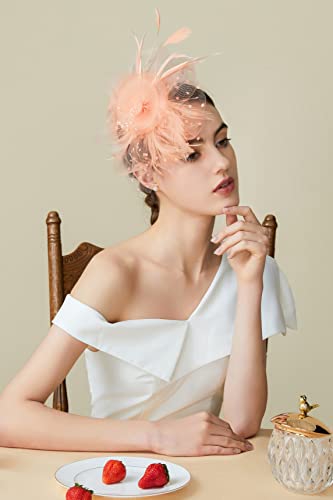 BABEYOND Fascinators Hats for Women Tea Party Flower Tulle Bead Derby Hat - color: Champagne
