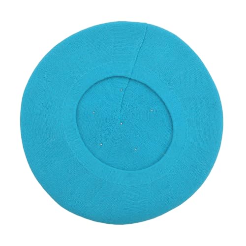 ZLYC Women French Beret Hat Reversible Knit Thickened Warm Artist Cap - color: Plain Blue