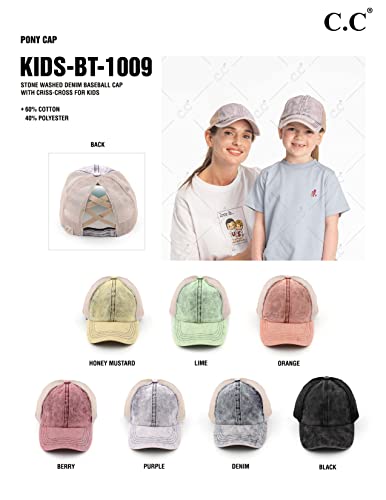 C.C. Childrens' Kids' Girls' Criss Cross High Bun Adjustable Mesh Trucker Baseball Cap - color: Black