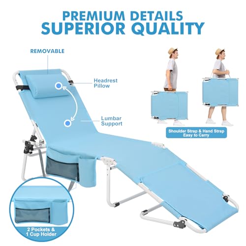 Oversized Extra Wide Tanning Chair with Sun Canopy Face Hole Padded Adjustable Washable, Heavy Duty Layout Folding Lounge Chair for Outside Beach Reading Sunbathing, UPF 50+, XL, Plus Size, 330 LBS - color: Blue, size: Oversized