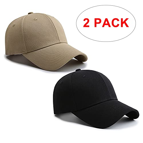 PFFY 2 Packs Baseball Cap Golf Dad Hat for Men and Women - color: Black +Khaki