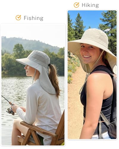 Women Sun Hats UV Protection Wide Brim with Bucket Ponytail Hole - color: Light Gray