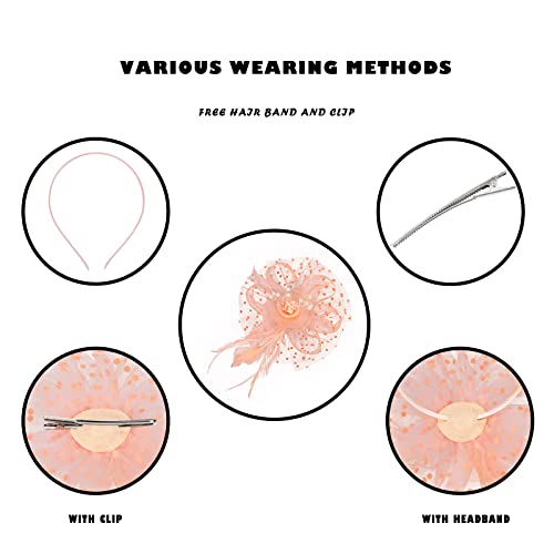 Century Star 2026 Kentucky Hat Derby Fascinator for Women Tea Party Flower Mesh Ribbons Feathers Headband Hair Clips - color: Champagne