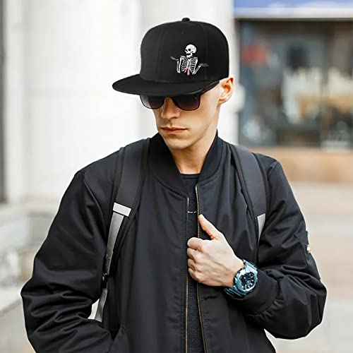 Snapback Hats for Men Flat Bill Brim Hats Fitted Black Baseball Cap for Men Cool Hip Hop Hat Mens Trucker Cap - color: Skeletons Don't Matter