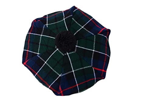 HAAUR Scottish Tammy Hat Traditional Kilt Tam o' Shatner Acrylic Wool Flat Bonnet Various Tartans with Pompom One Size - color: Leslie