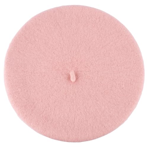 ZAKIRA Wool French Beret for Men & Women, Plain - color: Pink
