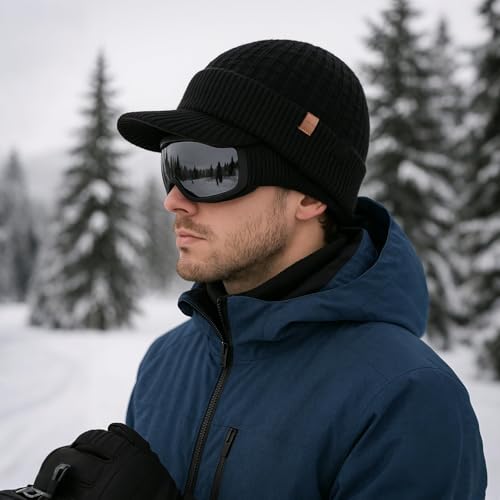 TOP-EX 100% Australian Merino Wool Brim Beanie, Polartec™ Fleece Lined - color: Black, size: Medium-Large