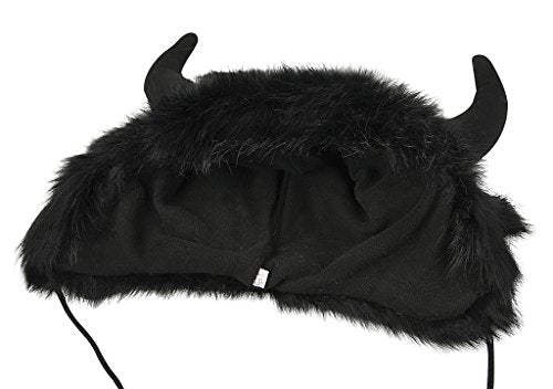 Holiberty Cute Animal Horns Ears Winter Hat Plush Fur Warm Trapper Hat Funny Viking Christmas Halloween Costume Snow Ski Hat - color: Black, With Buffalo Horns