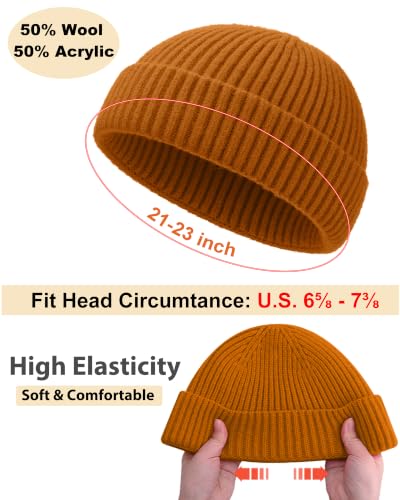 Short Fisherman Beanie for Men Women Wool Knit Cuff Winter Hats - color: 1pcs-camel