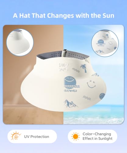 SMILEYWORLD Kids Sun Visor Hats for Girls Boys, UPF 50+ Adjustable Cooling Sports Hat, Packable Visor for Tennis, Pickleball - color: Shifting White