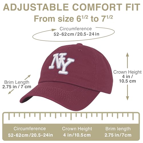 NY 3D Embroidered Dad Hat - New York Baseball Cap - color: Burgundy - White