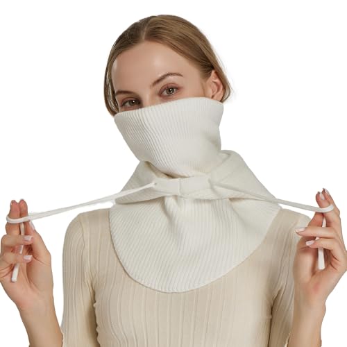Knit Balaclava for Women Winter Hats Ski Mask Face Cover Neck Warmer - color: White