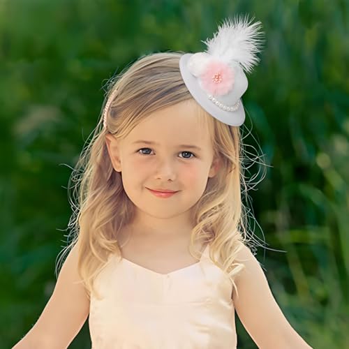 Bohend Flower Pearl Mini Top Hat Feather Cute White Fascinator Hat Tea Party Wedding Birthday Hair Accessories for Girls - color: White