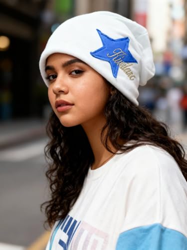 Y2K Slouch Hat Star Beanie Hat Grunge Accessories Winter Warm Cap Retro Design Knit Beanie for Women Men - color: White