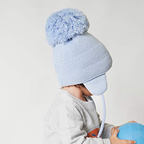 Baby Toddler Beanie Earflap Winter Hat Fleece Lined Knit Cap Girls Boy - color: Blue, size: 2-5T