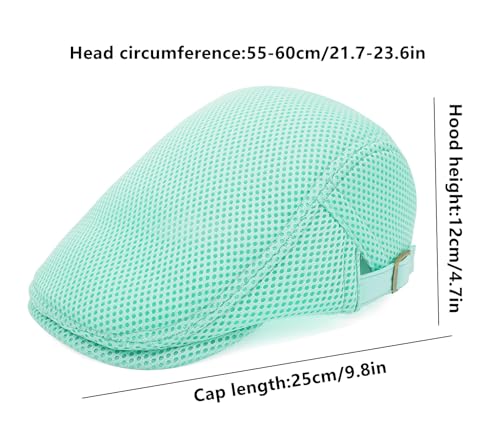 DIYDECAL Mens Breathable Mesh Summer Hat Adjustable Newsboy Beret Ivy Cap Cabbie Flat Cap - color: Green