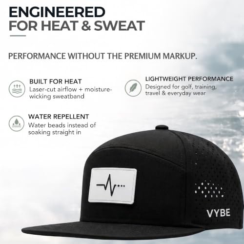 VYBE Performance Snapback Hat - Water-Repellent, Breathable Athletic Baseball Cap for Golf, Gym, Sports, Water - color: Midnight Vybe