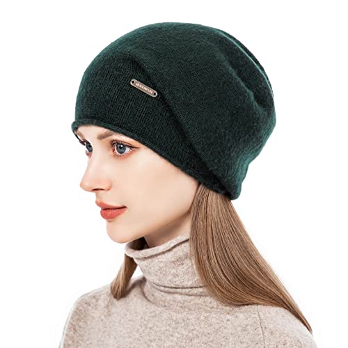 Knit Slouchy Beanie Hats for Women Cashmere Ski Cap Knitted Wool Soft Warm Winter Hat - color: A09-dark Olive