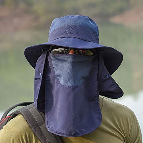 Fishing Hat for Men & Women, Sun Protection Hat with Face Cover & Neck Flap - color: Dark Blue