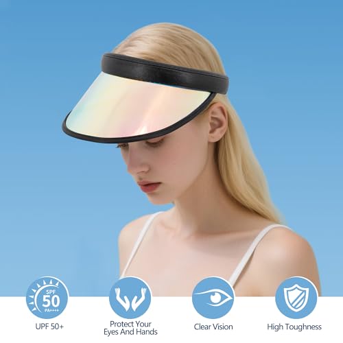 Surkat Women Sun Visors Hologram Wide Brim Thicker Sweatband UV Protective Sportswear Visors Sunhat - color: Black Iridescence