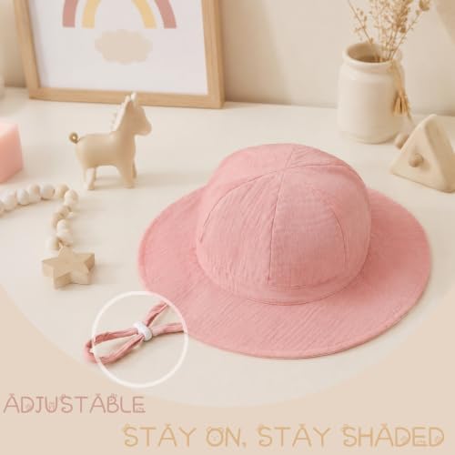 Baby Girl Sun Hat Infant Summer Beach Hat Toddler Bucket Hat UPF 50+ - color: Pink/Beige, size: 2-4T