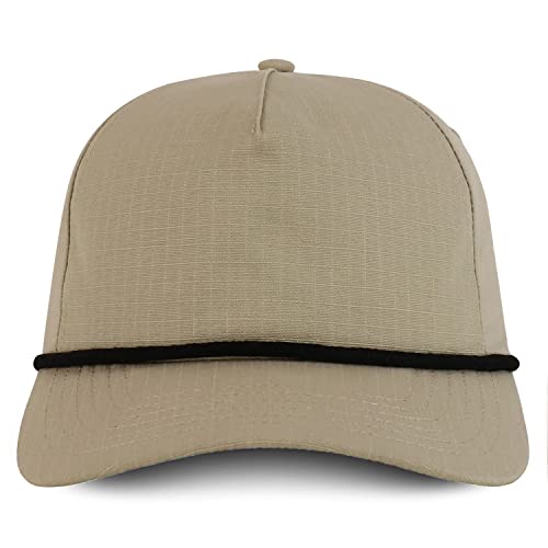 Trendy Apparel Shop 5 Panel Ripstop Cotton Snapback Cap - color: Khaki