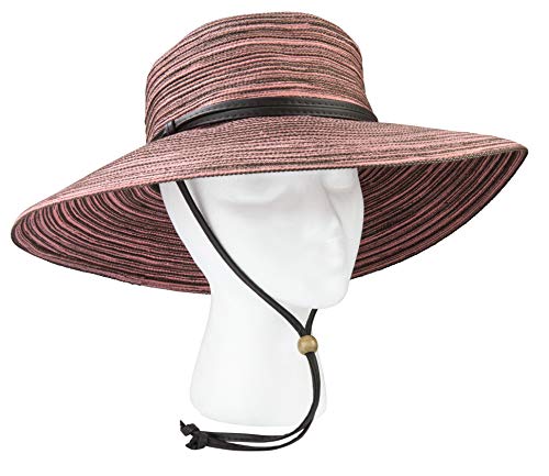 Sloggers Women's Wide Brim Braided Sun Hat with Wind Lanyard - UPF 50+ Maximum Sun Protection - color: Pink