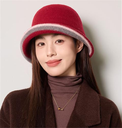 Women Warm Vintage Bucket Hats Fashion Fedora Cloche Cap Classic Felt Bowler Hat Outdoor Fall Winter - color: Wine